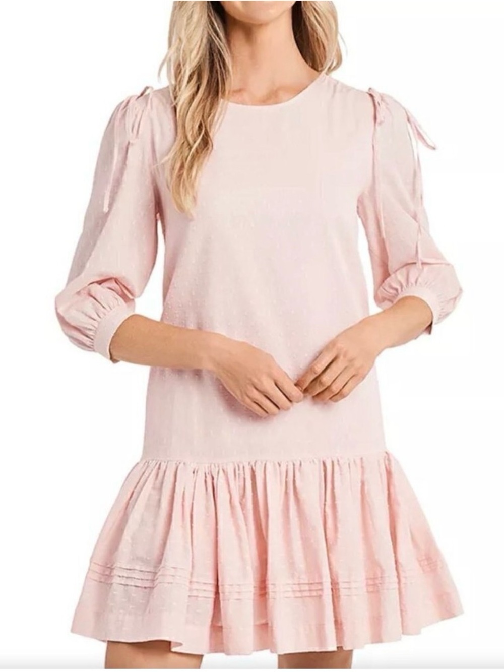 CeCe Pink Clip Dot Ruffle Hem Dress